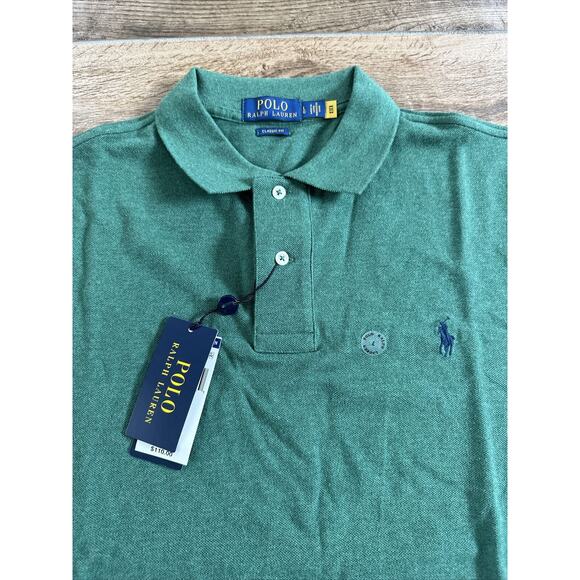 NWT Polo Ralph Lauren Mens CLASSIC Fit Mesh Pony Shirt, VERANO GREEN/NAVY-S xl - Picture 2 of 3
